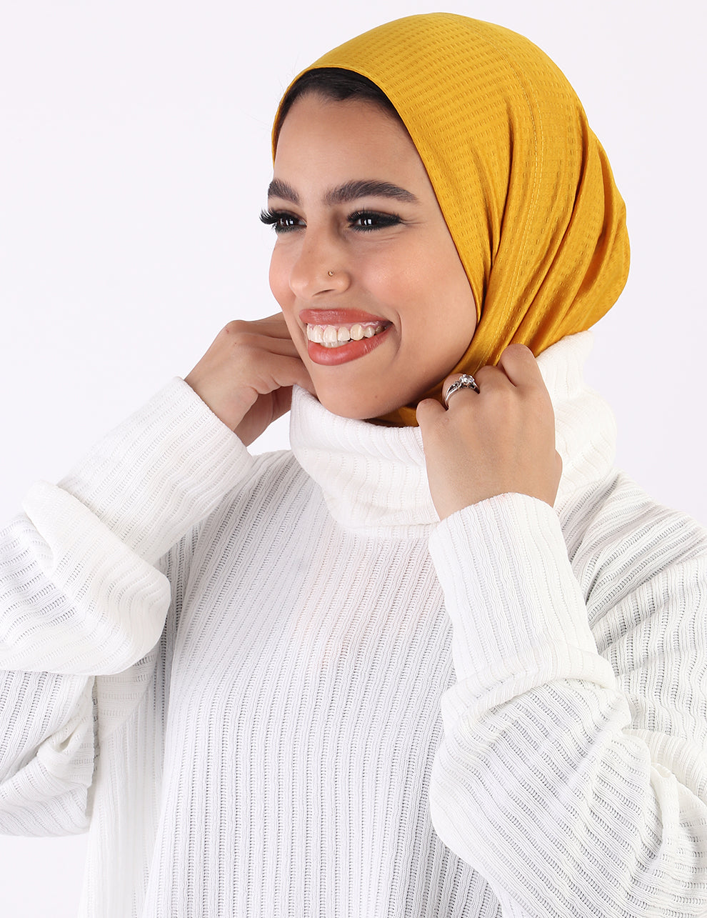 Spotted Snap Back Hijab - Mustard - Le Voile Americas